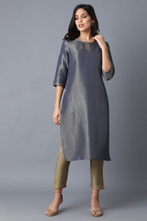 Blue Mandarin Neck 3/4 Sleeves kurta