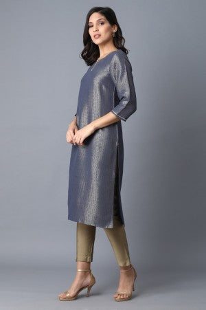 Blue Mandarin Neck 3/4 Sleeves kurta