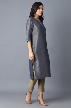 Blue Mandarin Neck 3/4 Sleeves kurta