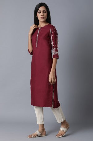 Navy Blue Embroidered kurta With Silver Slim Pants And Dupatta