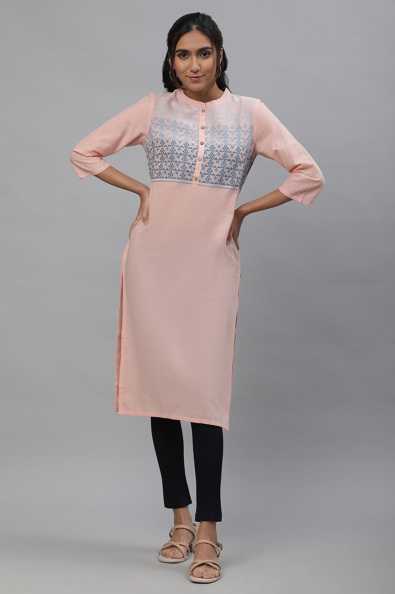 Pink Mandarin Neck Printed kurta