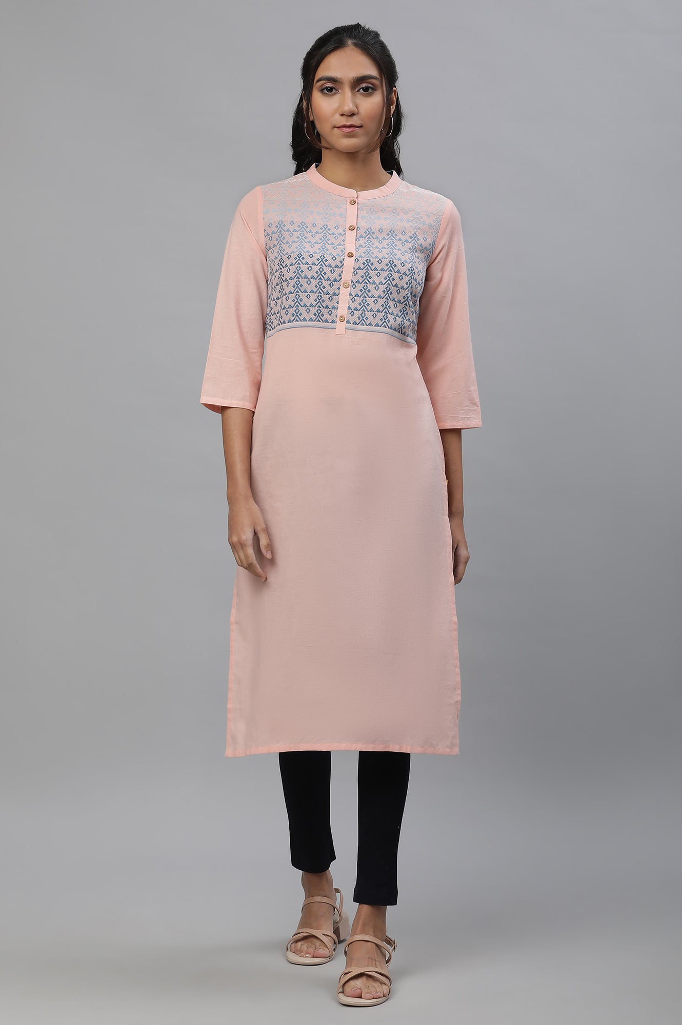 Pink Mandarin Neck Printed kurta