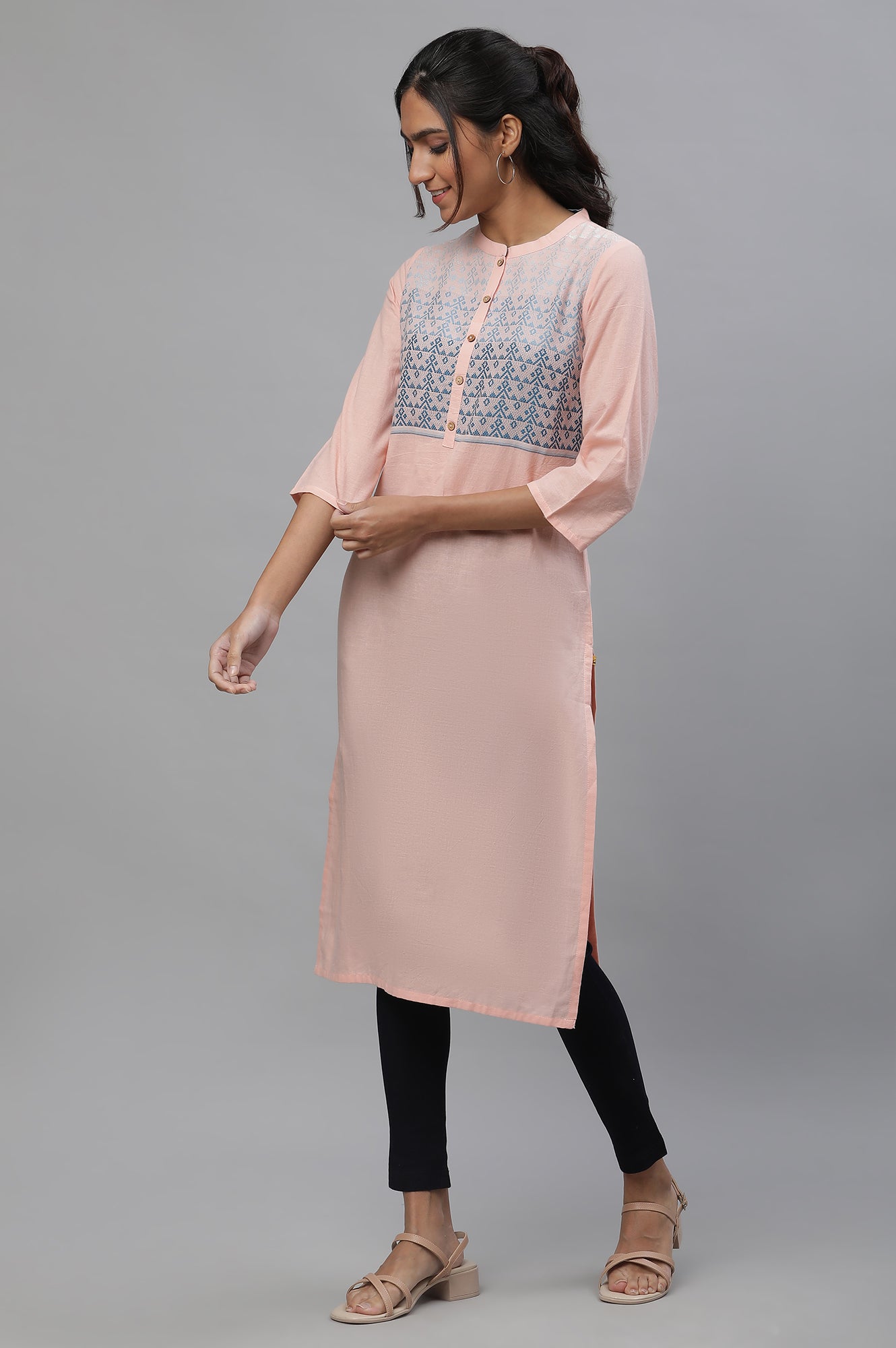 Pink Mandarin Neck Printed kurta