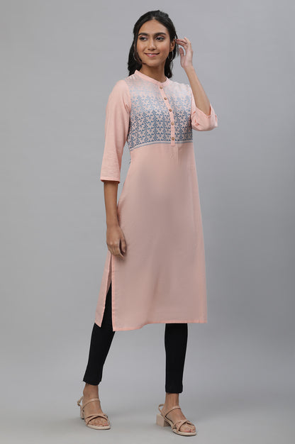 Pink Mandarin Neck Printed kurta