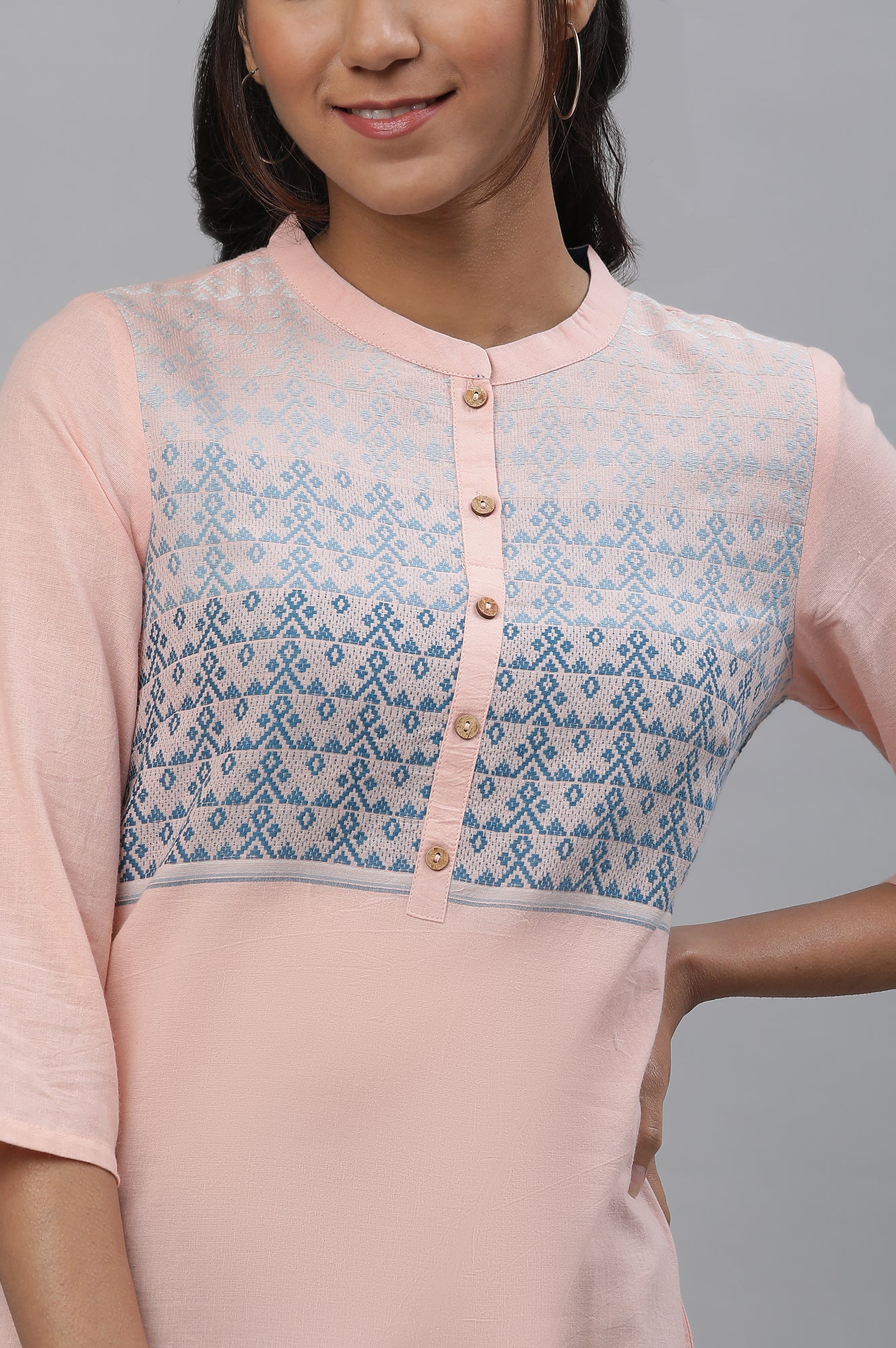 Pink Mandarin Neck Printed kurta