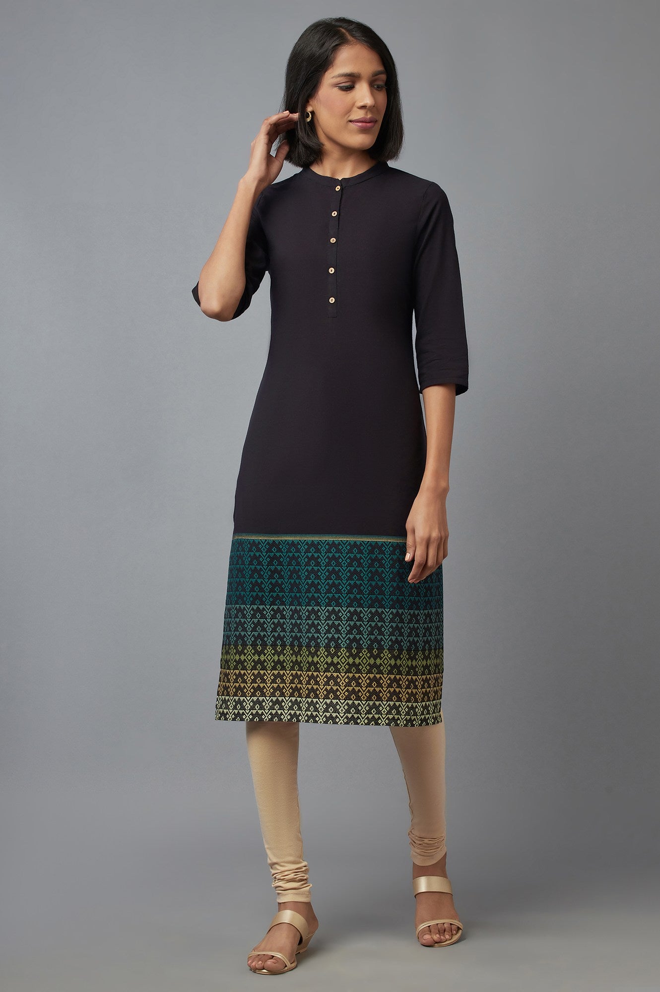 Black Mandarin Neck Printed kurta