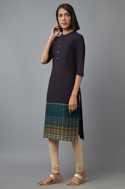 Black Mandarin Neck Printed kurta