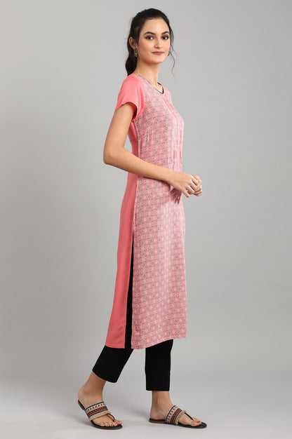 Peach Boat Neck Printed kurta