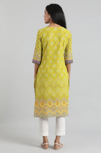 Yellow Square Neck Printed kurta