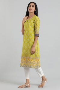 Yellow Square Neck Printed kurta