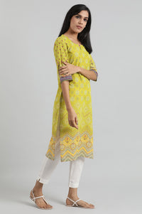 Yellow Square Neck Printed kurta