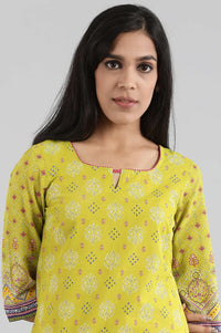 Yellow Square Neck Printed kurta