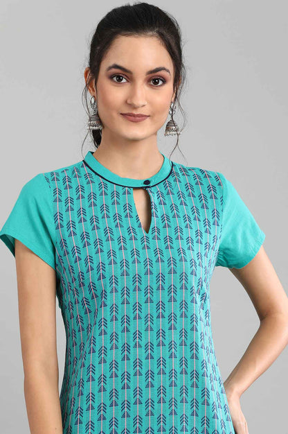 Blue Mandarin Neck Printed kurta