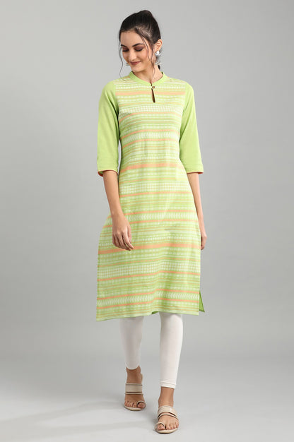 Green Mandarin Neck Printed kurta