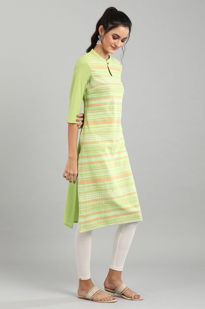 Green Mandarin Neck Printed kurta