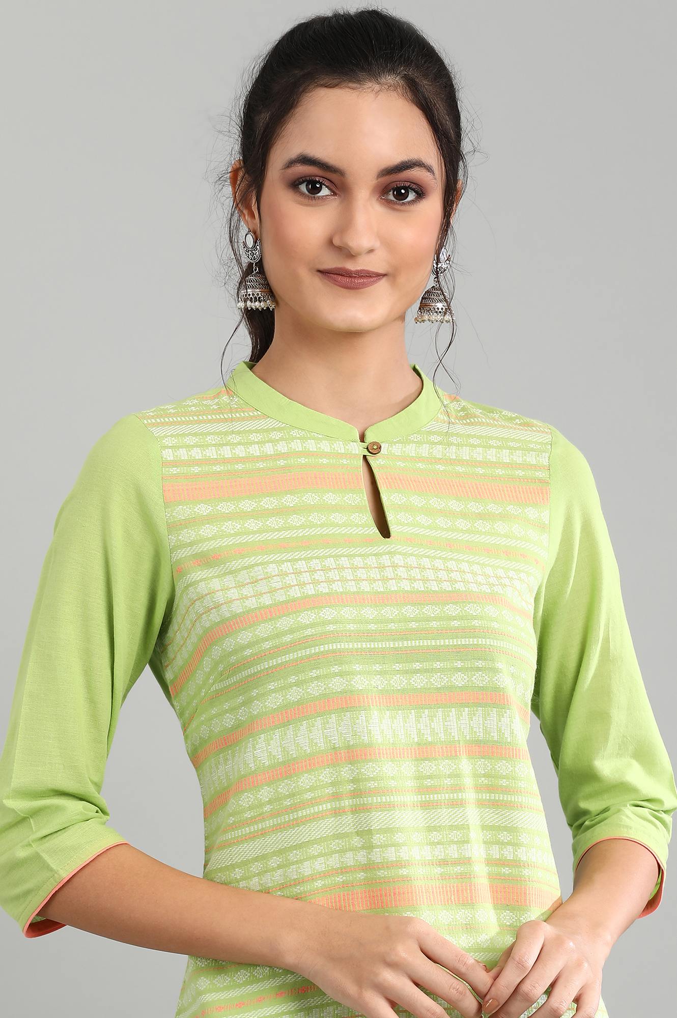 Green Mandarin Neck Printed kurta