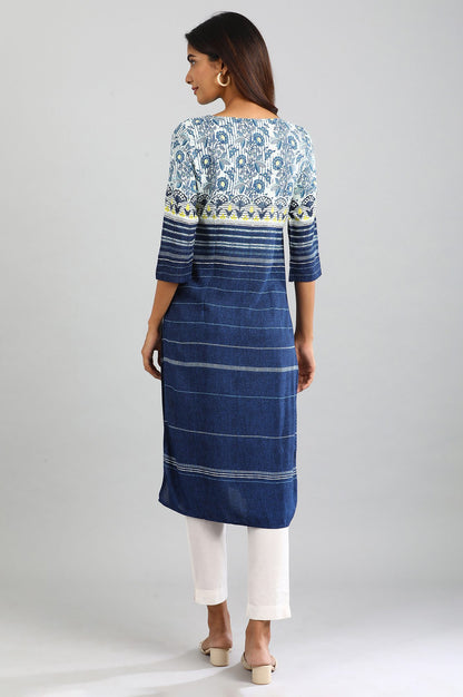 Blue Round Neck Printed kurta