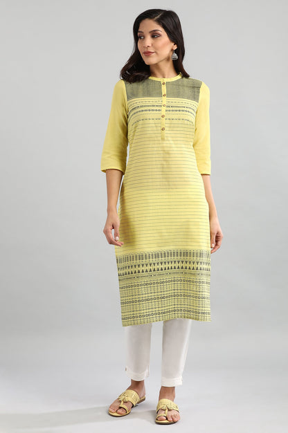 Yellow Mandarin Neck Printed kurta