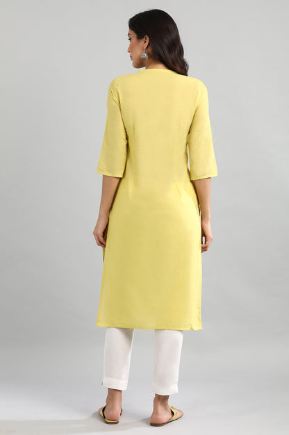 Yellow Mandarin Neck Printed kurta