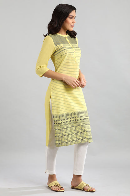 Yellow Mandarin Neck Printed kurta