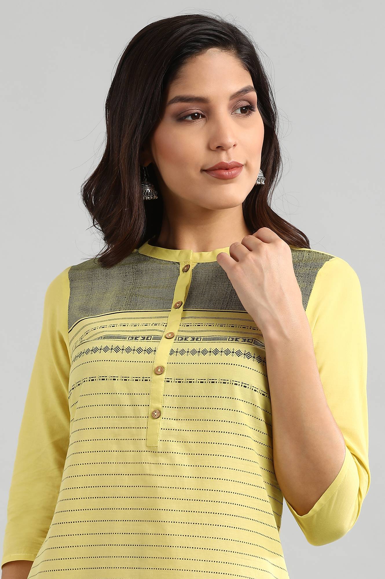 Yellow Mandarin Neck Printed kurta