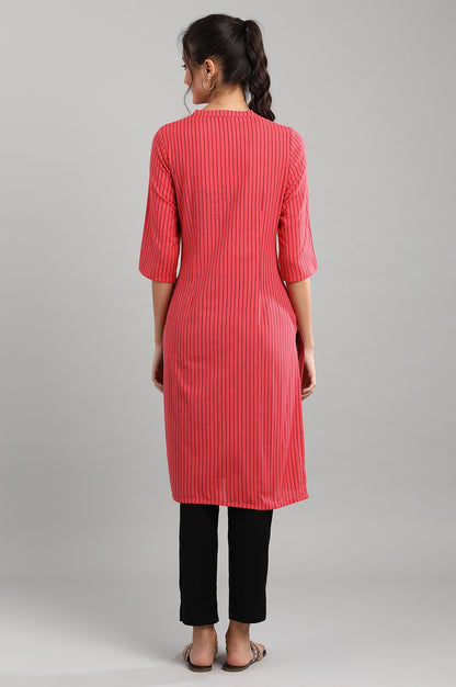 Red Mandarin Neck Striped kurta