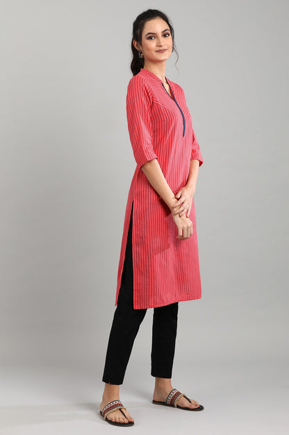 Red Mandarin Neck Striped kurta