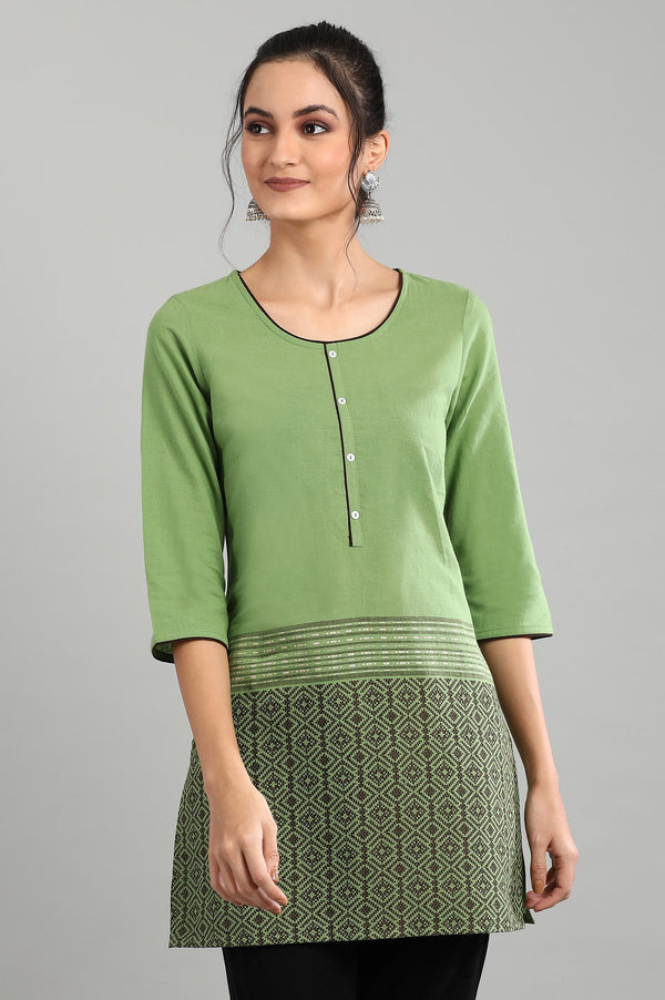 Green Round Neck Printed kurta