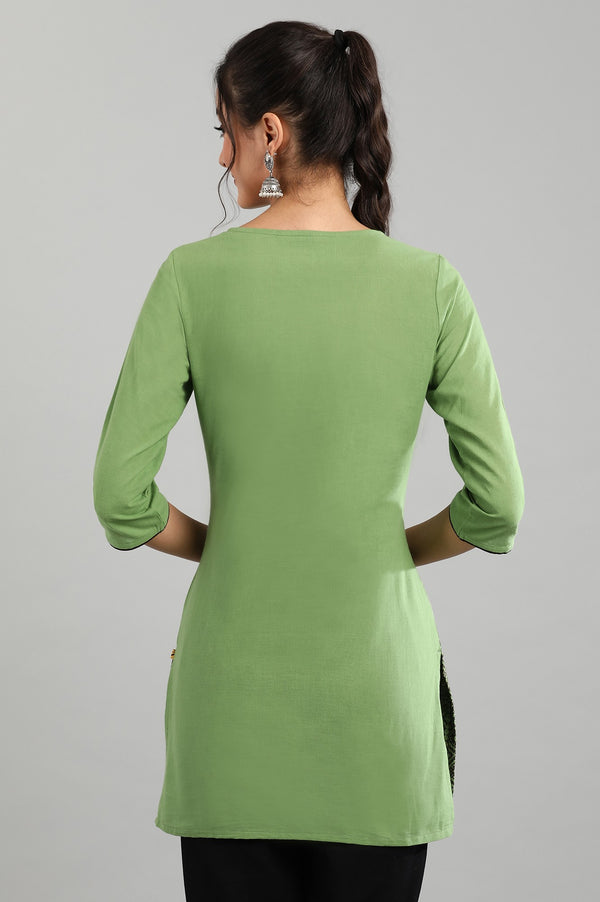 Green Round Neck Printed kurta