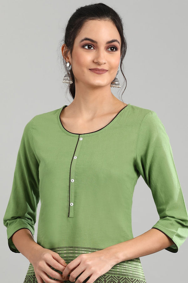 Green Round Neck Printed kurta