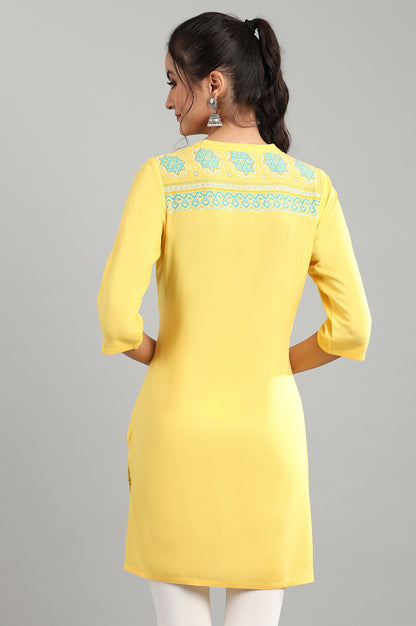 Yellow Mandarin Collar Printed kurta