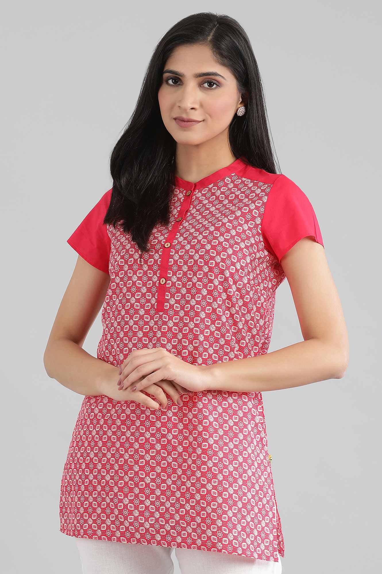 Red Mandarin Collar Printed kurta