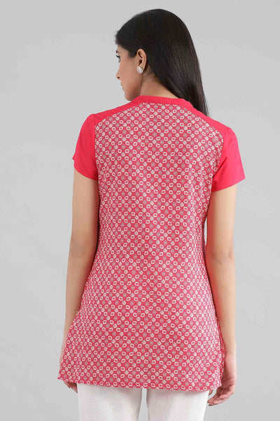 Red Mandarin Collar Printed kurta