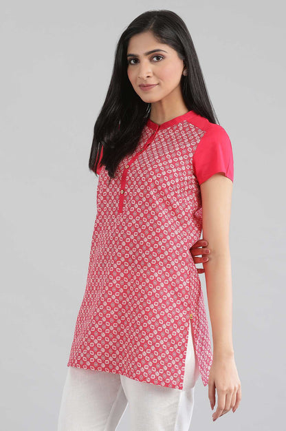 Red Mandarin Collar Printed kurta