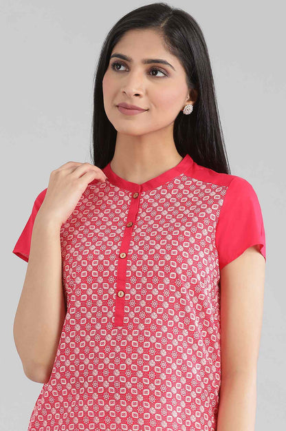 Red Mandarin Collar Printed kurta