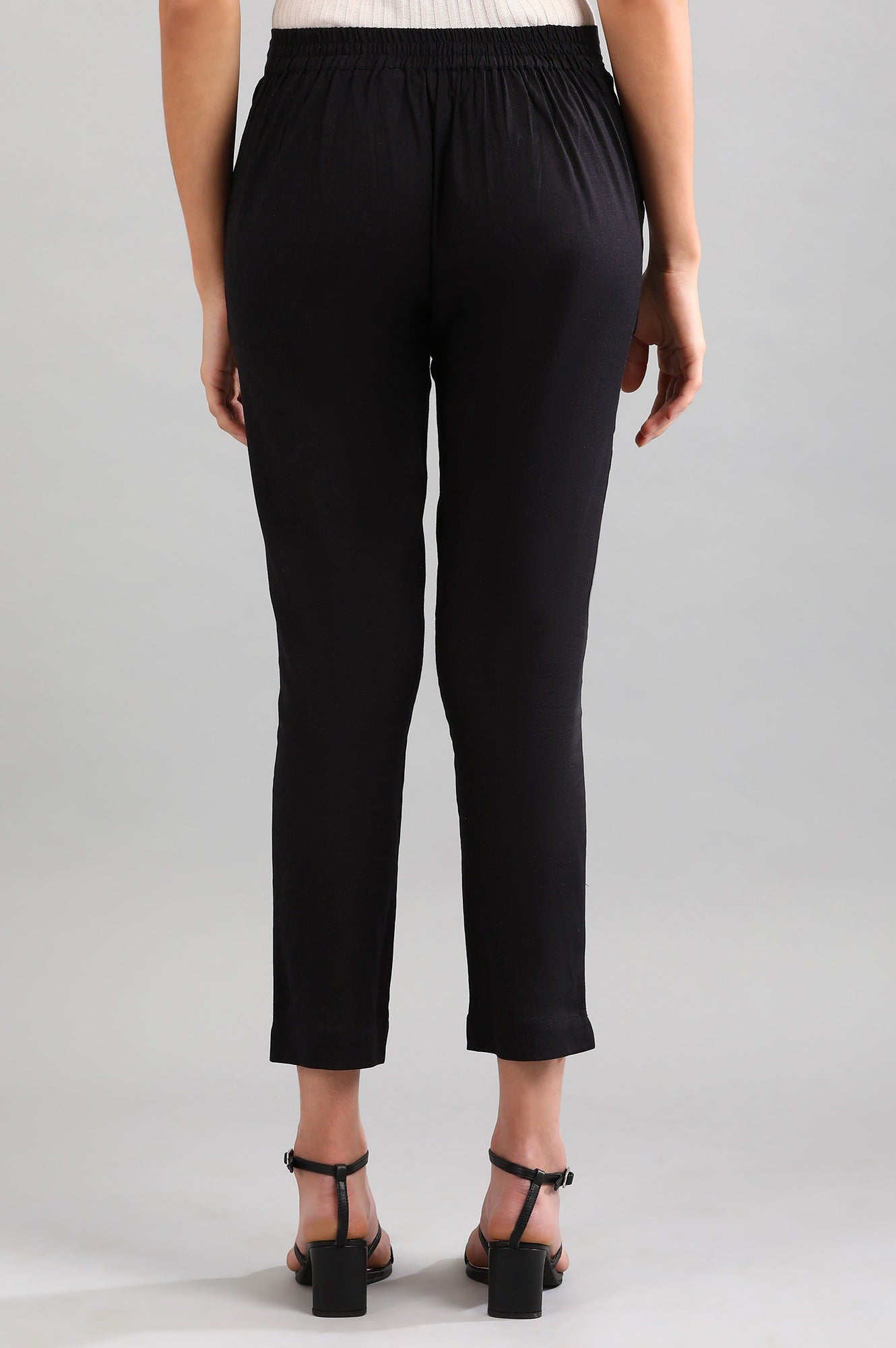 Black Solid Plain Straight Cotton Trouser