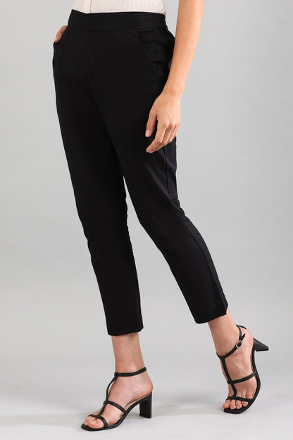 Black Cotton Flax Women Trousers