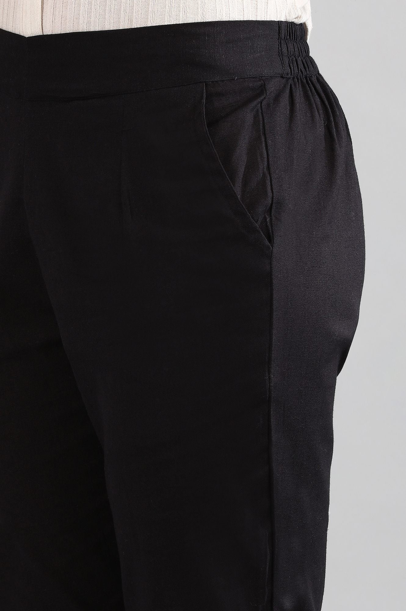 Black Cotton Flax Women Trousers