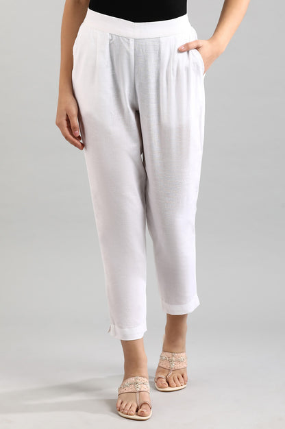 White Cotton Flax Women Trousers