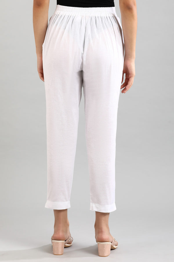White Solid Women Cotton Flax Trousers