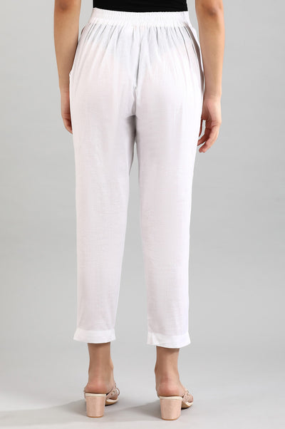 White Solid Women Cotton Flax Trousers