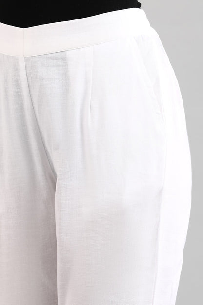 White Cotton Flax Women Trousers