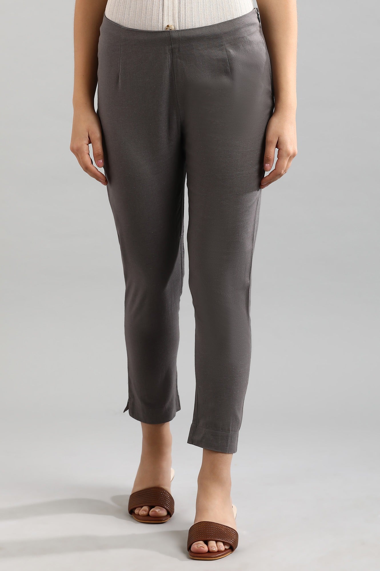 Grey Solid Trousers