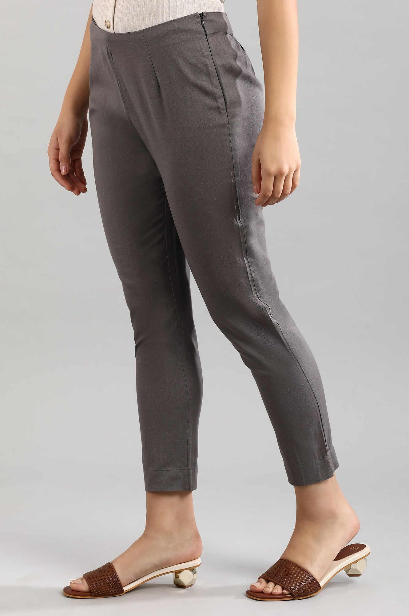 Grey Solid Trousers