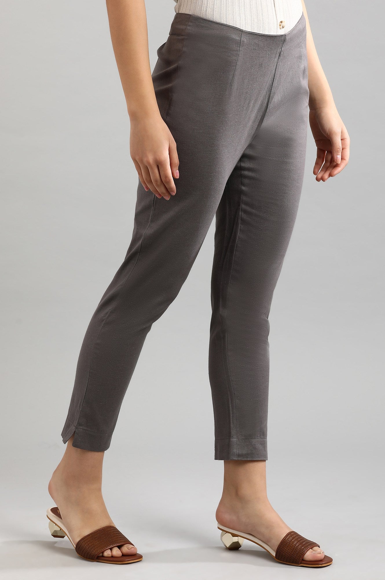 Grey Solid Trousers