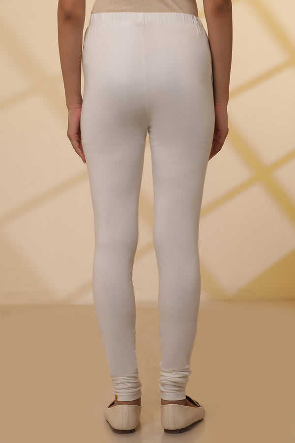 White Floral Printed Cotton Swiss Dot Straight Kurta with Churidar Set