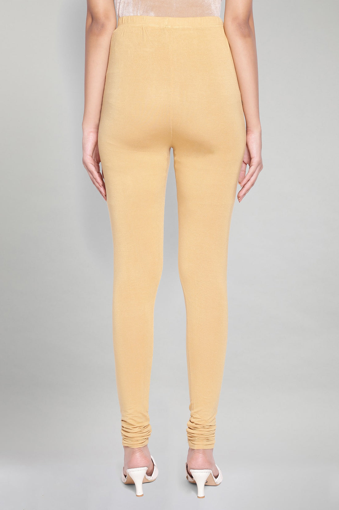 Gold Solid Knitted Women Churidar