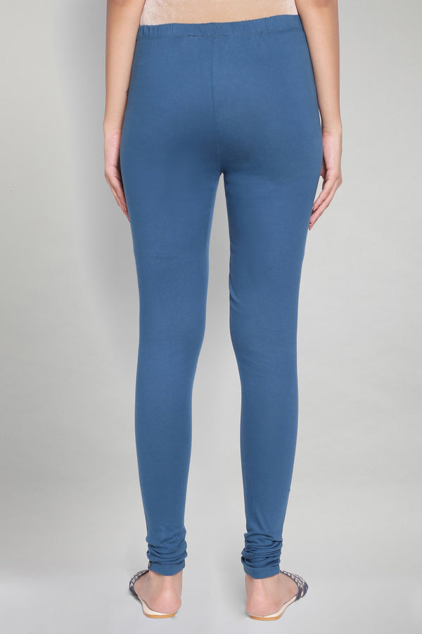 Elleven Women's Blue Solid Knitted Women Churidar