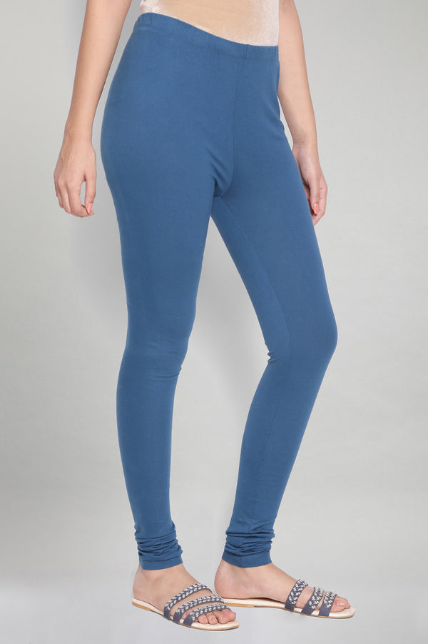Elleven Women's Blue Solid Knitted Women Churidar