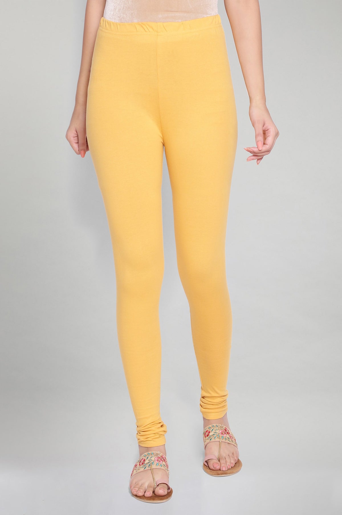 Elleven Women's Yellow Solid Knitted Women Churidar - S